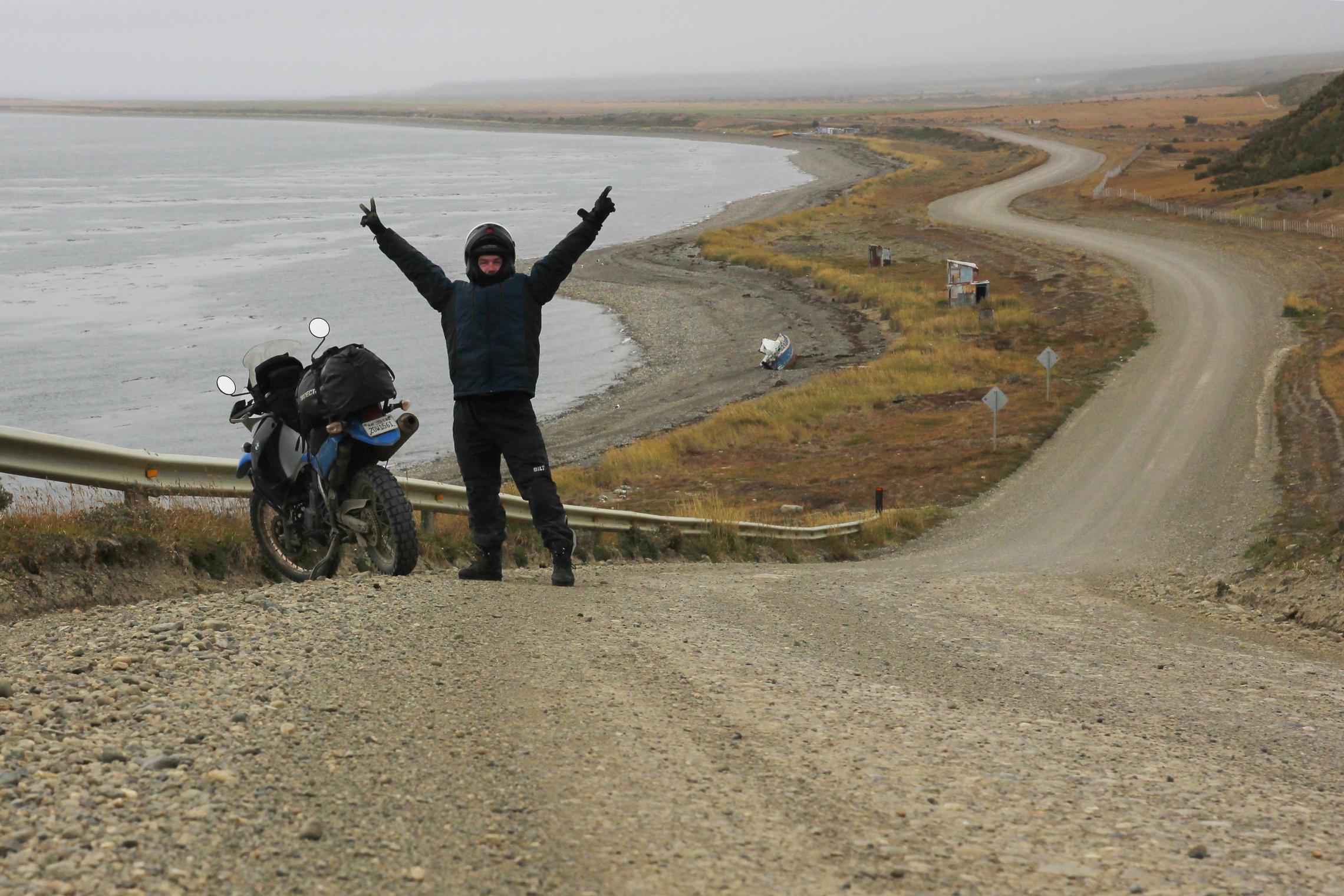 21,000 - The road to Porvenir, Chile -- Maybe the coldest day of the trip, as the season started to creep towards winter.