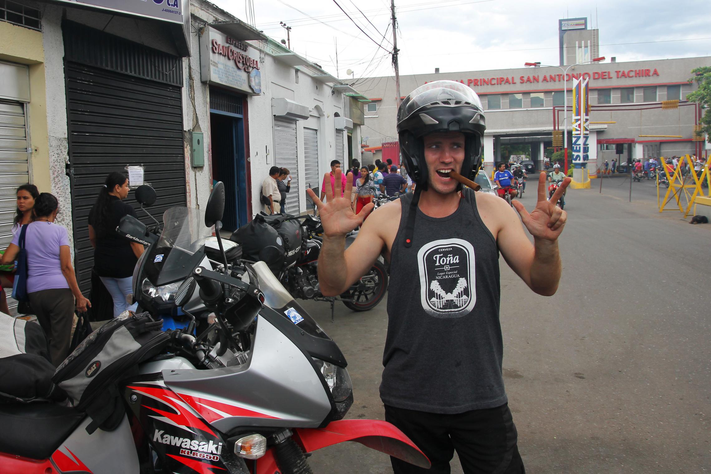 8,000 miles - San Antonio del Tachira, Venezuela -- Aidan looking awful unsure of our decision to go through the border town firmly on the US government's "do not travel" list.