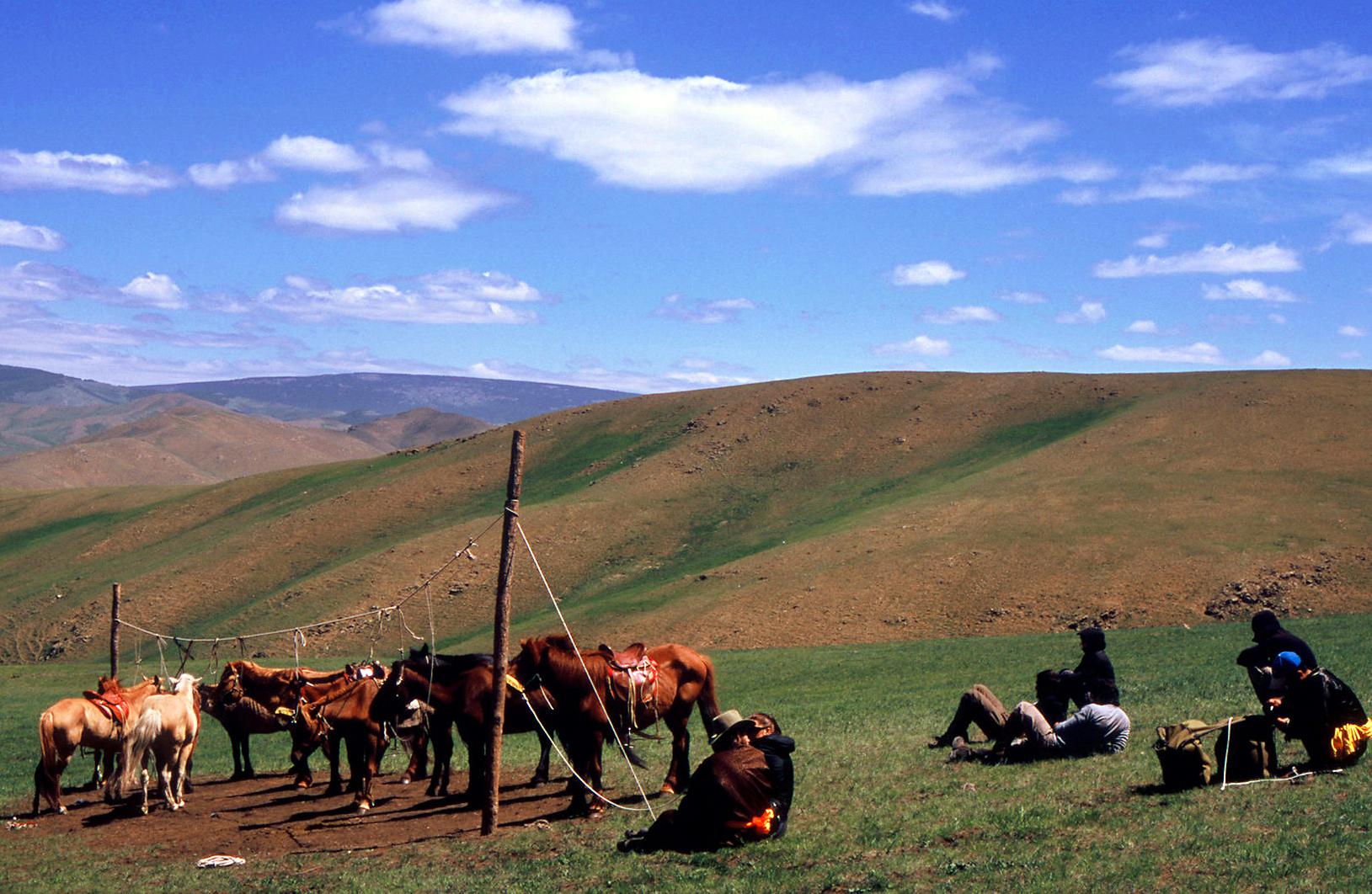 Hanging out at a horse-riding camp before setting off.